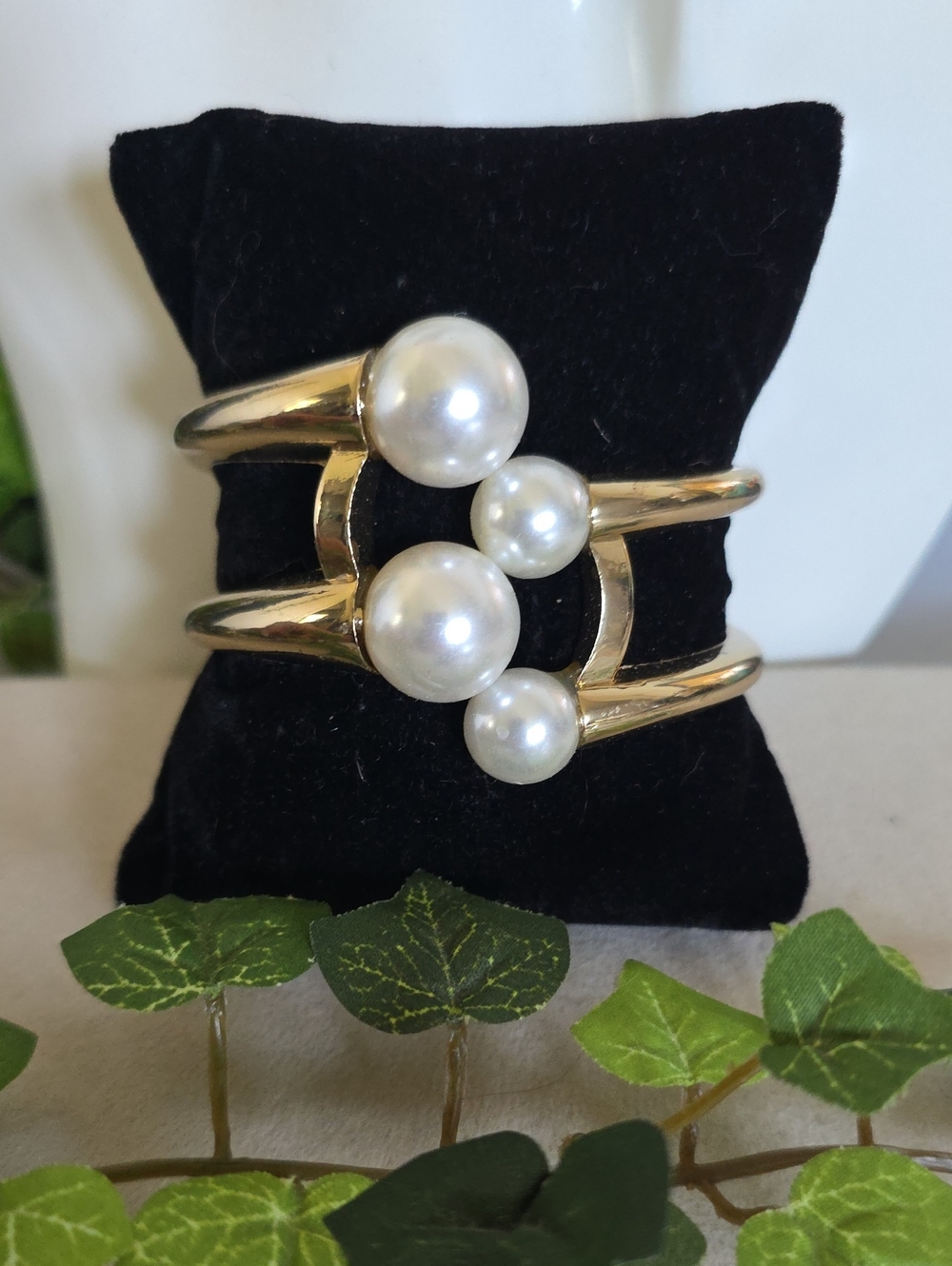 Statement Gold And Pearl Clamper Hinge Bracelet